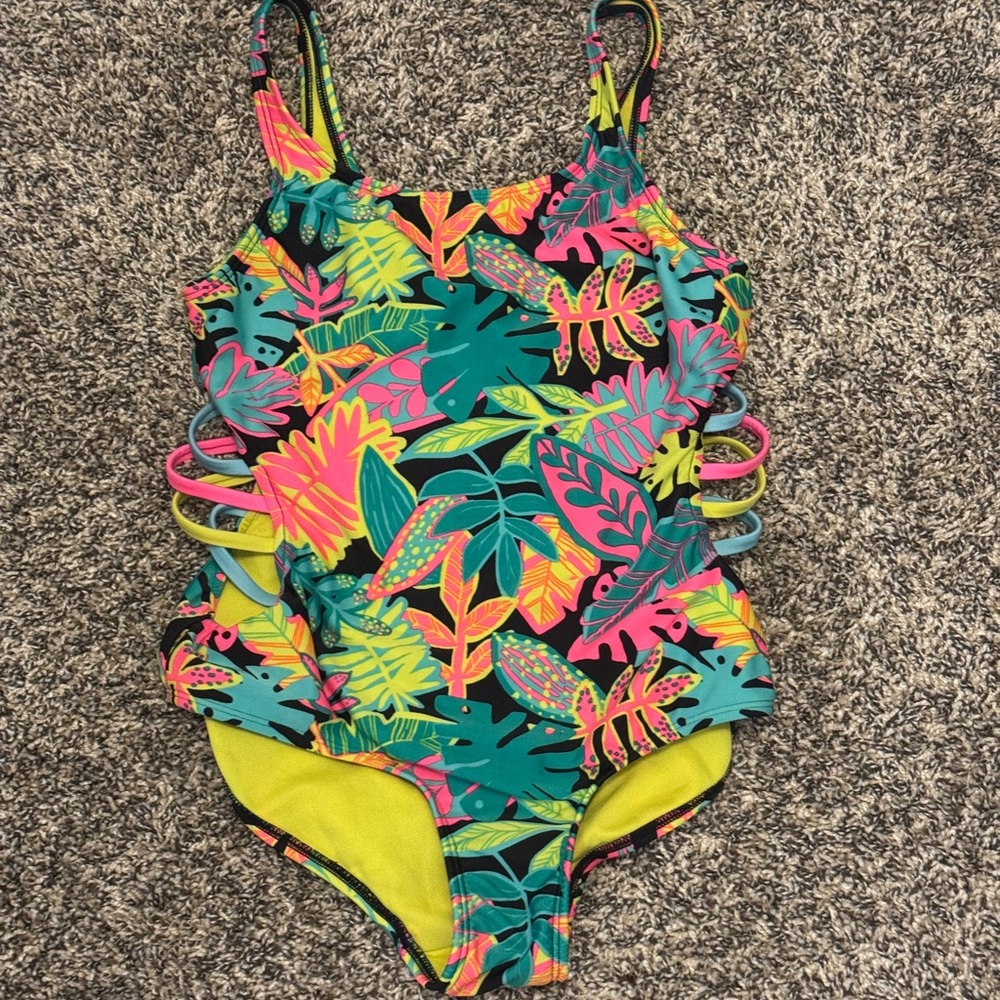 Cat & Jack Colorful Leaf Print Kids Swim One Piece